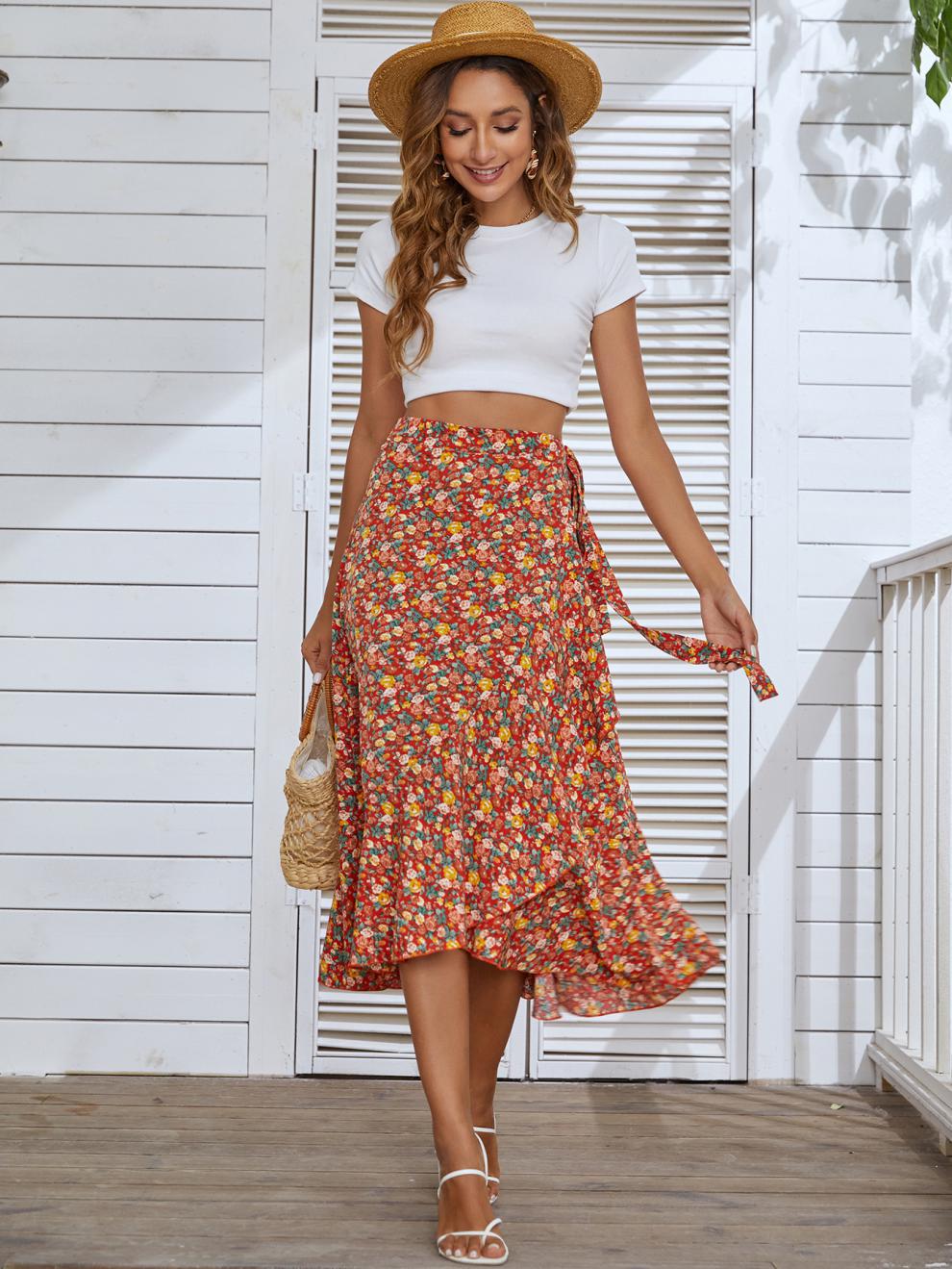 Summer Vintage Style Ditsy Floral Polyester Midi Dress Skirts display picture 4