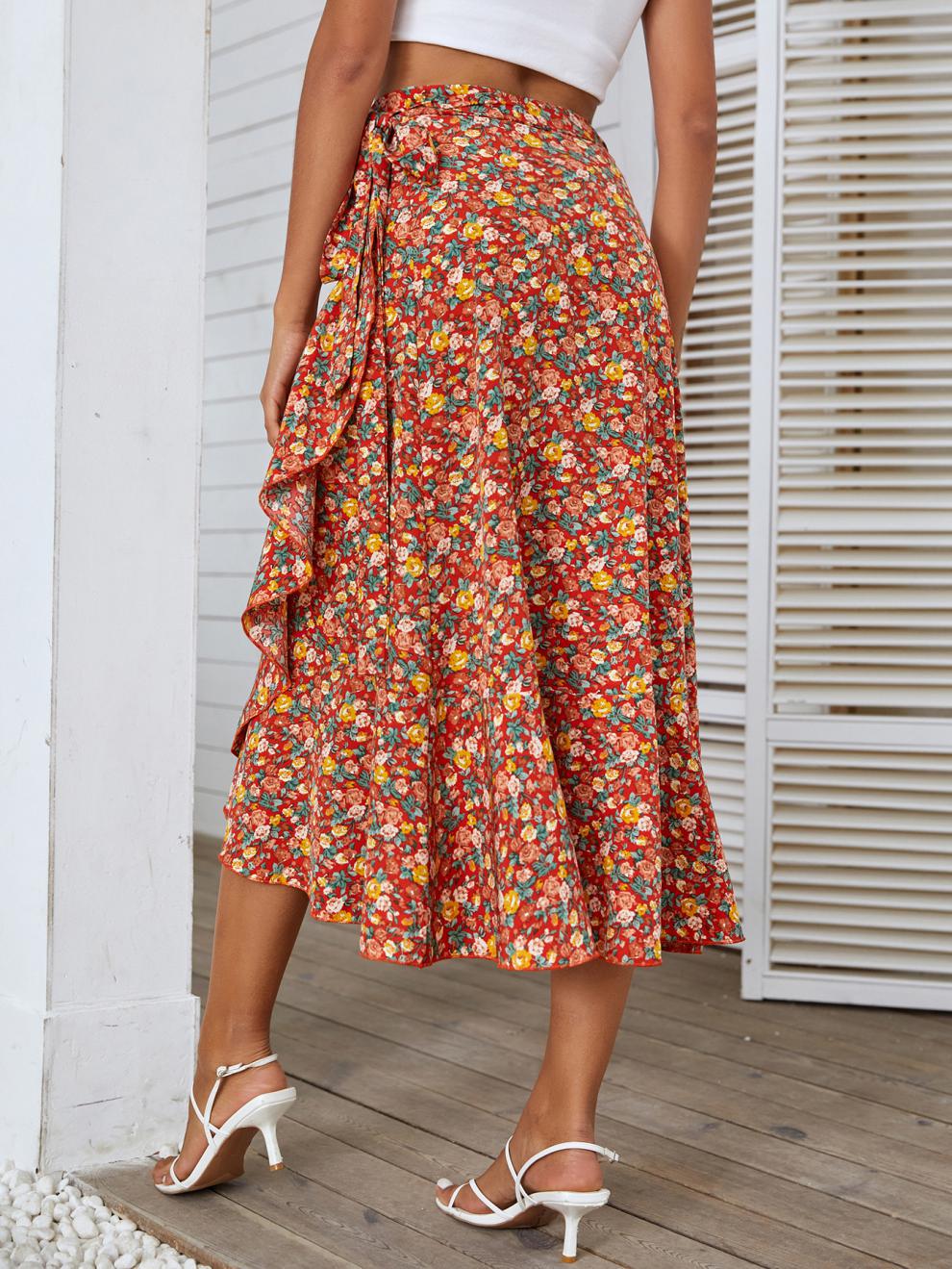 Summer Vintage Style Ditsy Floral Polyester Midi Dress Skirts display picture 5