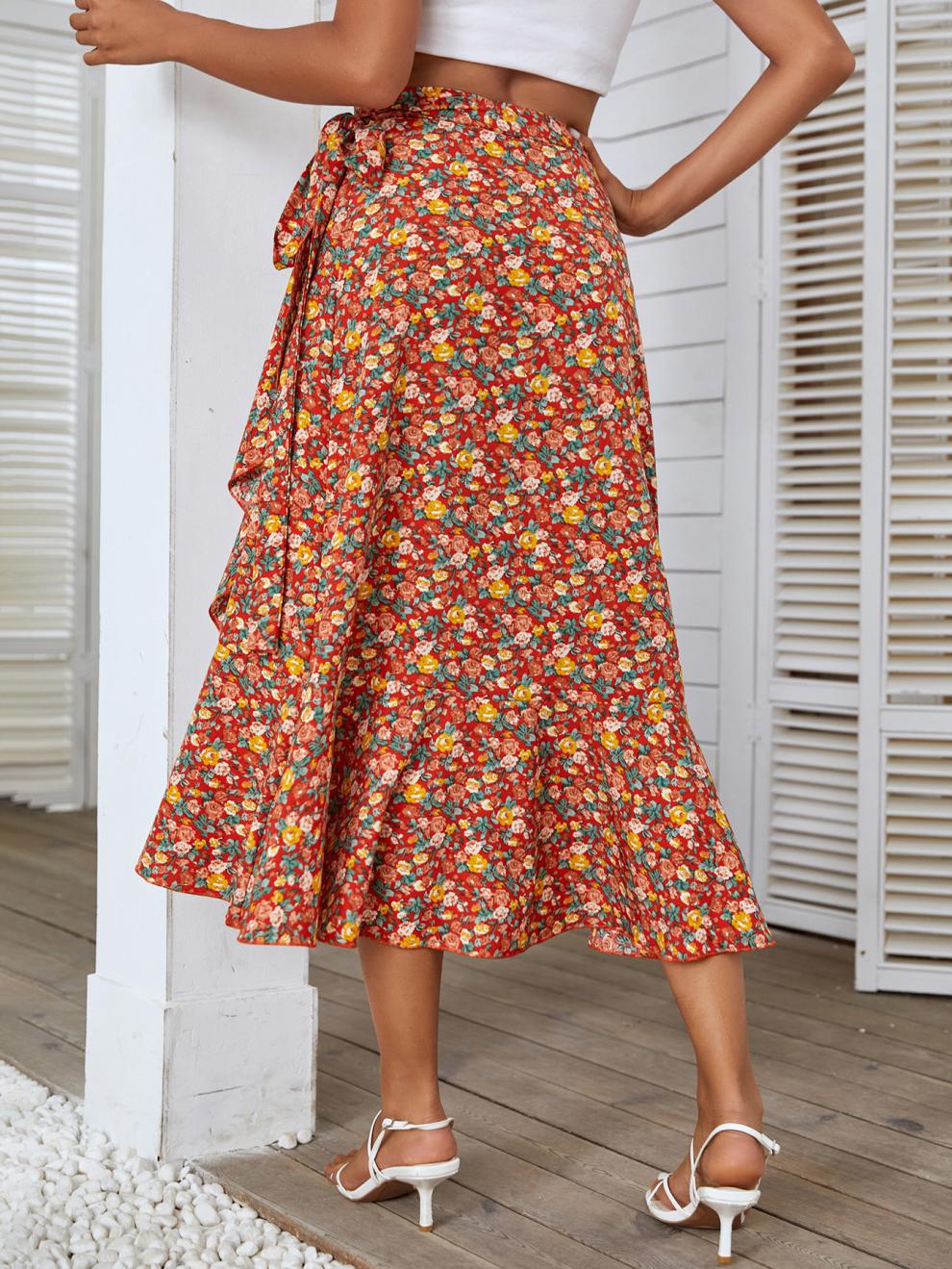 Summer Vintage Style Ditsy Floral Polyester Midi Dress Skirts display picture 7