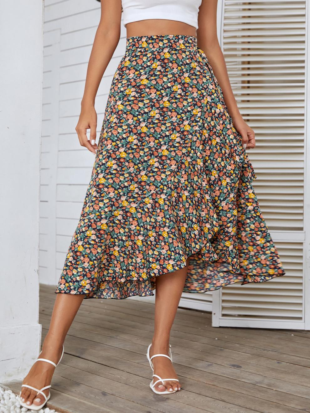 Summer Vintage Style Ditsy Floral Polyester Midi Dress Skirts display picture 9