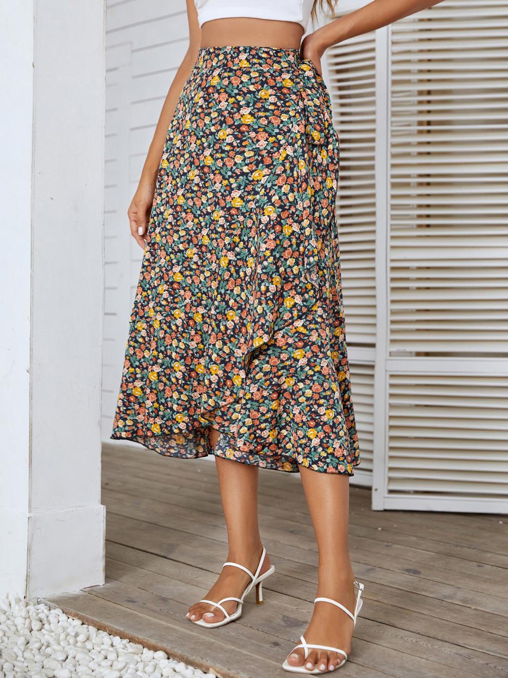 Summer Vintage Style Ditsy Floral Polyester Midi Dress Skirts display picture 12