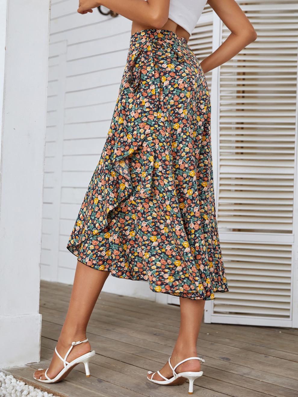 Summer Vintage Style Ditsy Floral Polyester Midi Dress Skirts display picture 13