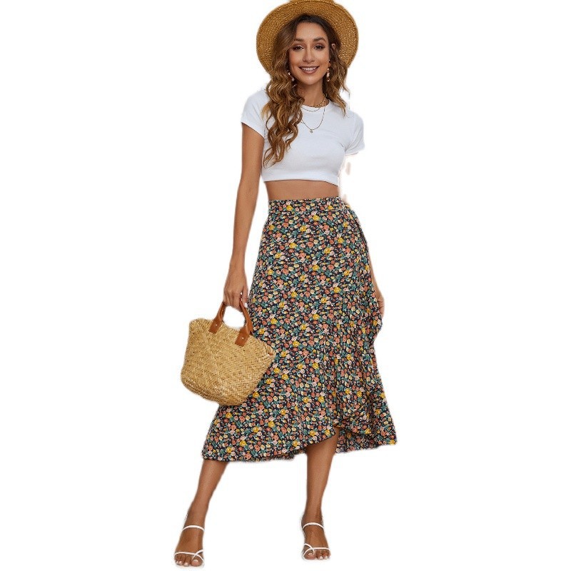 Summer Vintage Style Ditsy Floral Polyester Midi Dress Skirts display picture 16