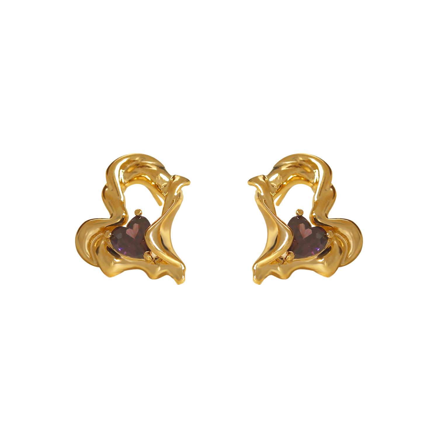 1 Par Estilo Vintage Forma De Corazón Esmalte Embutido Cobre Circón Chapados en oro de 18k Pendientes De Gota display picture 1