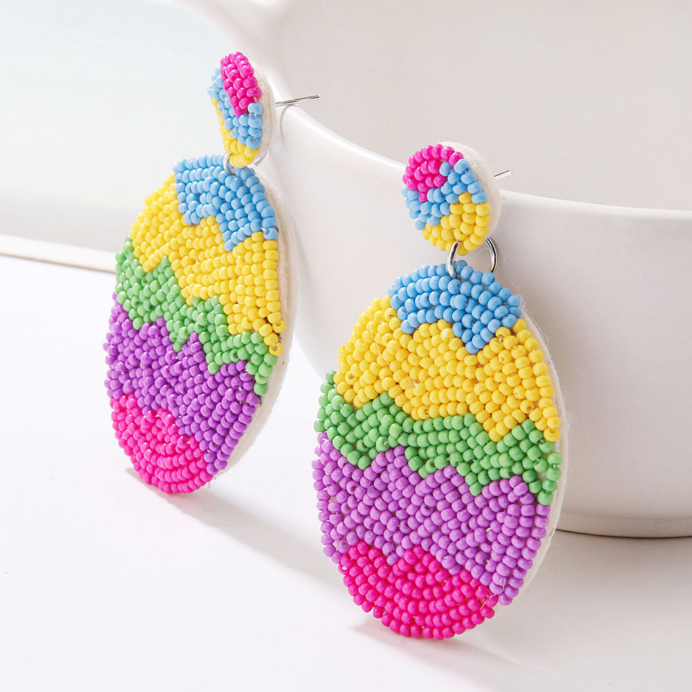 1 Pair Retro Geometric Colorful Egg Beaded Stainless Steel Cloth Glass display picture 1