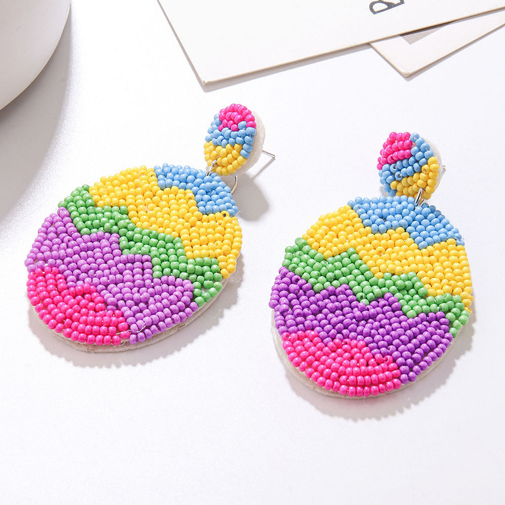 1 Pair Retro Geometric Colorful Egg Beaded Stainless Steel Cloth Glass display picture 3
