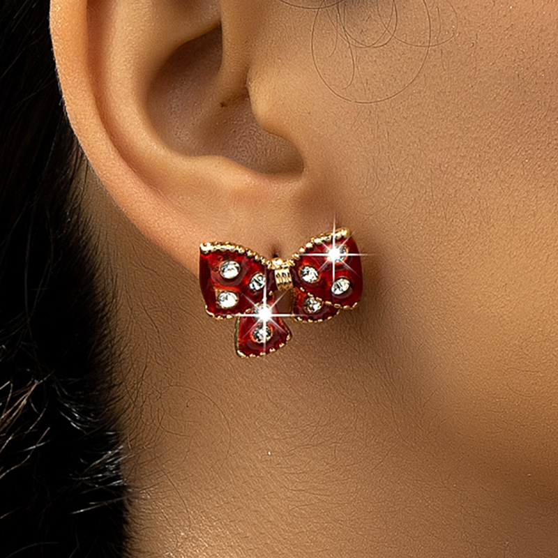 1 Pair Cute Bow Knot Inlay Plastic Zinc Alloy Rhinestones 14K Gold Plated Ear Studs display picture 5