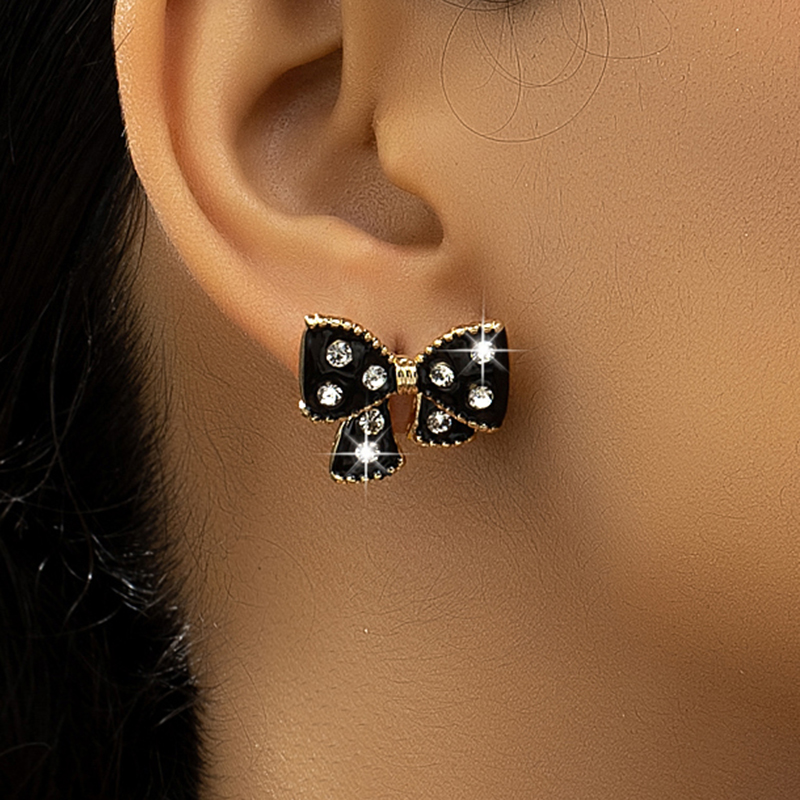 1 Pair Cute Bow Knot Inlay Plastic Zinc Alloy Rhinestones 14K Gold Plated Ear Studs display picture 1