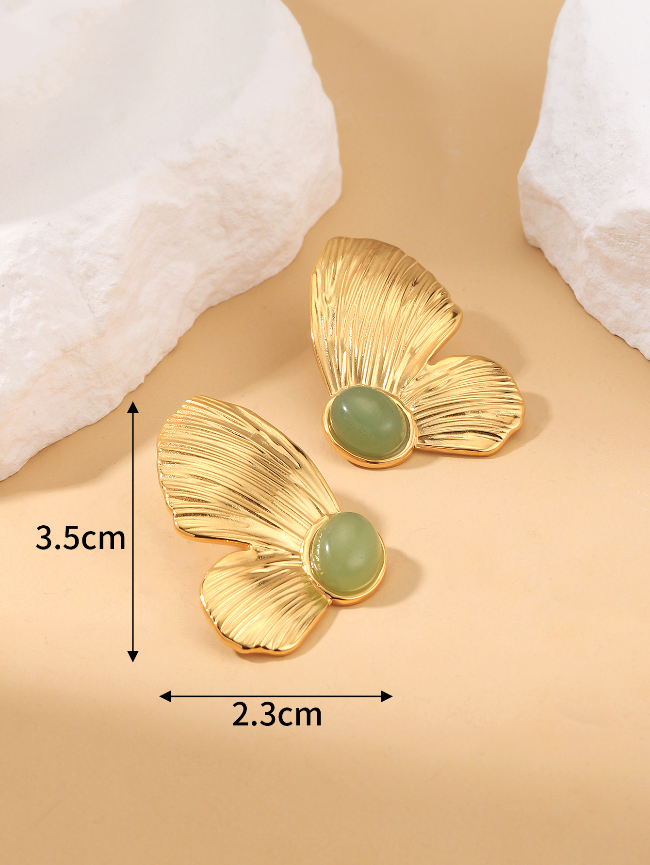 1 Pair Vintage Style Butterfly Inlay 304 Stainless Steel Natural Stone 18K Gold Plated Ear Studs display picture 4