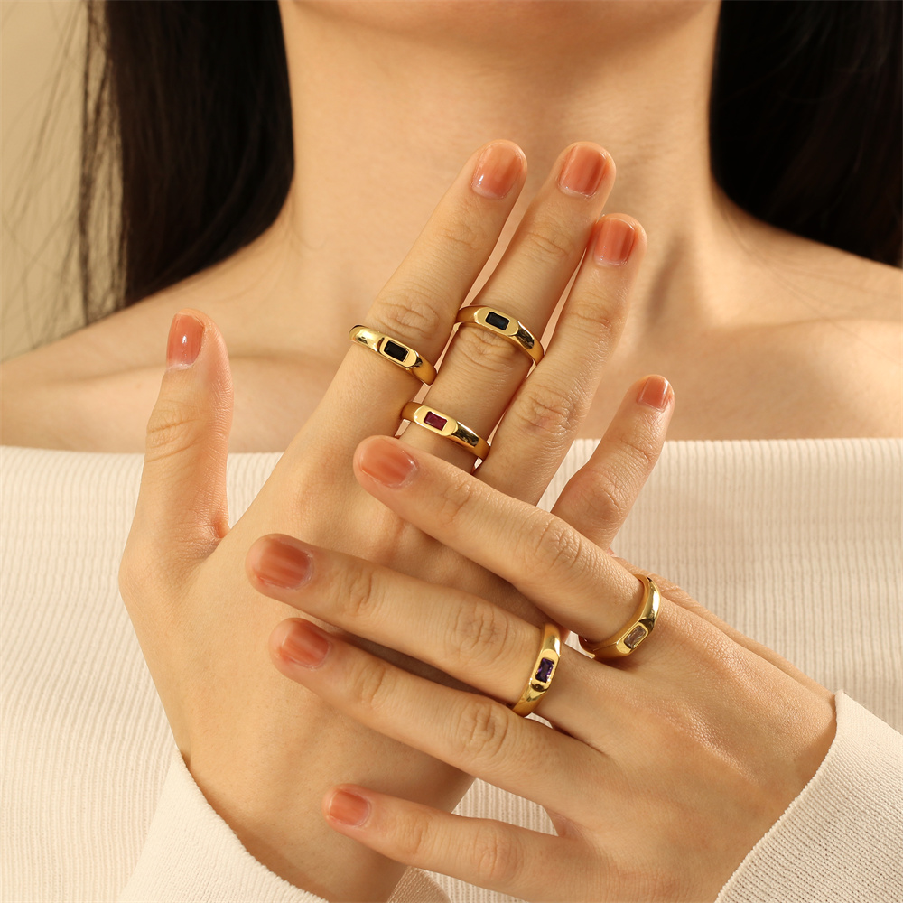 Wholesale IG Style Classic Style Commute Square Copper Inlay 18K Gold Plated Zircon Open Rings display picture 1