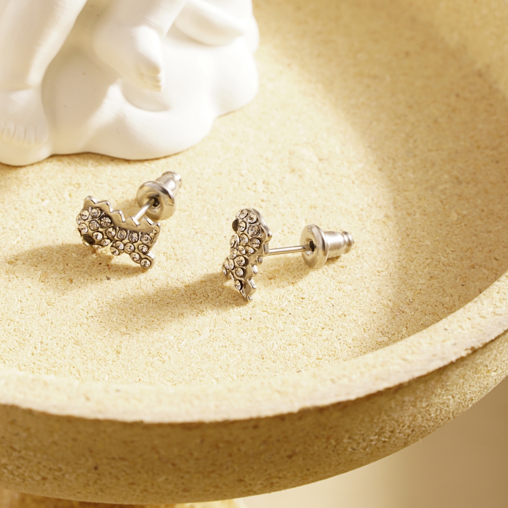 1 Pair IG Style Cute Dinosaur Inlay 304 Stainless Steel Rhinestones 18K Gold Plated Ear Studs display picture 5
