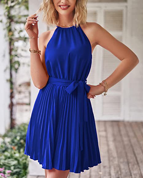 Women's Chiffon Dress Elegant Halter Neck Ruched Sleeveless Solid Color Knee-Length Daily display picture 6