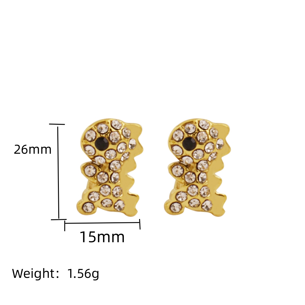 1 Pair IG Style Cute Dinosaur Inlay 304 Stainless Steel Rhinestones 18K Gold Plated Ear Studs display picture 1