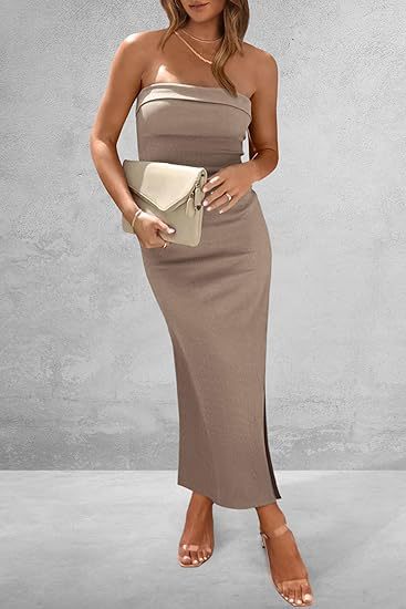 Women's Sheath Dress Slit Dress Sexy Strapless Sleeveless Solid Color Midi Dress Daily Beach Date display picture 7