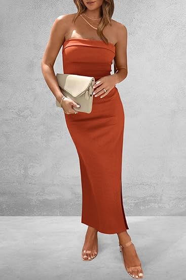 Women's Sheath Dress Slit Dress Sexy Strapless Sleeveless Solid Color Midi Dress Daily Beach Date display picture 5