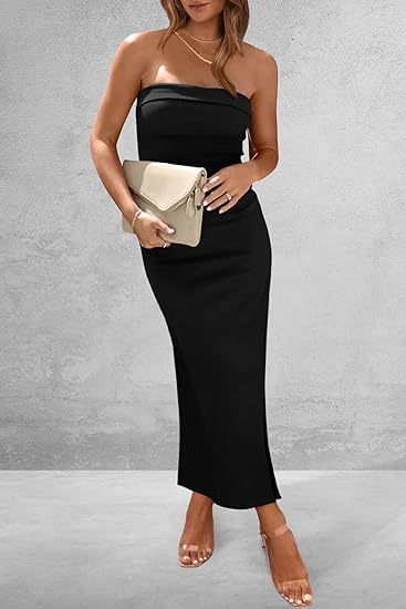 Women's Sheath Dress Slit Dress Sexy Strapless Sleeveless Solid Color Midi Dress Daily Beach Date display picture 1
