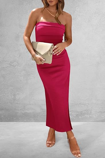 Women's Sheath Dress Slit Dress Sexy Strapless Sleeveless Solid Color Midi Dress Daily Beach Date display picture 2