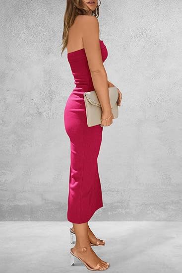 Women's Sheath Dress Slit Dress Sexy Strapless Sleeveless Solid Color Midi Dress Daily Beach Date display picture 11