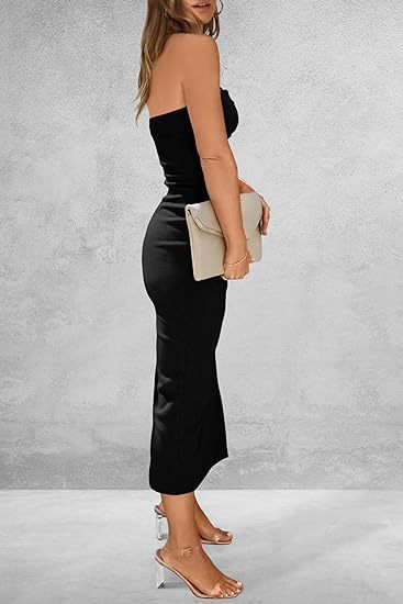 Women's Sheath Dress Slit Dress Sexy Strapless Sleeveless Solid Color Midi Dress Daily Beach Date display picture 19