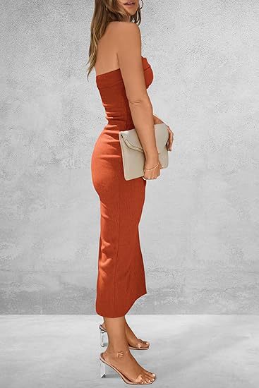 Women's Sheath Dress Slit Dress Sexy Strapless Sleeveless Solid Color Midi Dress Daily Beach Date display picture 16