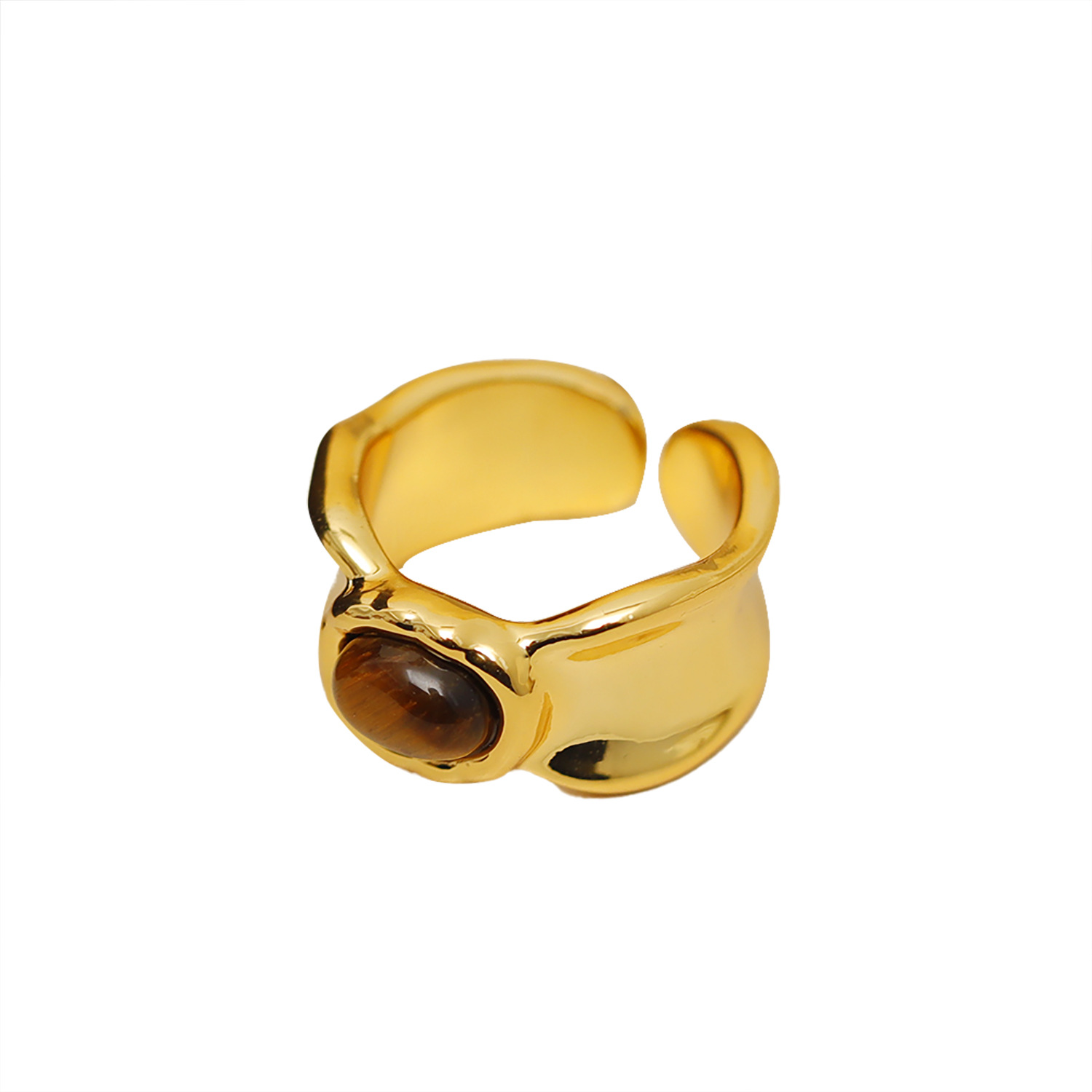 Großhandel Einfacher Stil Geometrisch Kupfer Inlay 18 Karat Vergoldet Tigerauge Offener Ring display picture 6