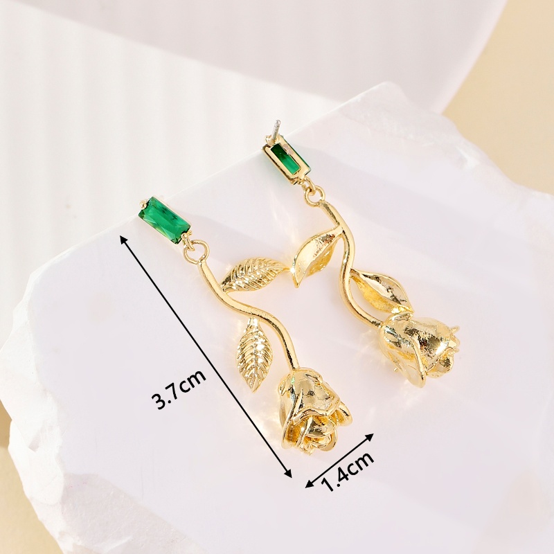 1 Pair Simple Style Classic Style Rose Flower Flowers Inlay Copper Zircon 18K Gold Plated Drop Earrings display picture 2