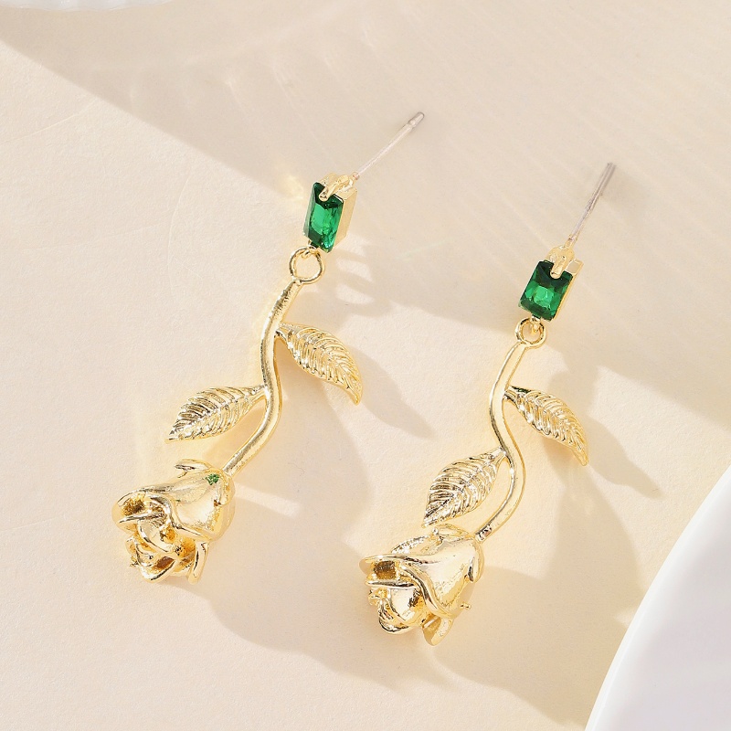 1 Pair Simple Style Classic Style Rose Flower Flowers Inlay Copper Zircon 18K Gold Plated Drop Earrings display picture 6