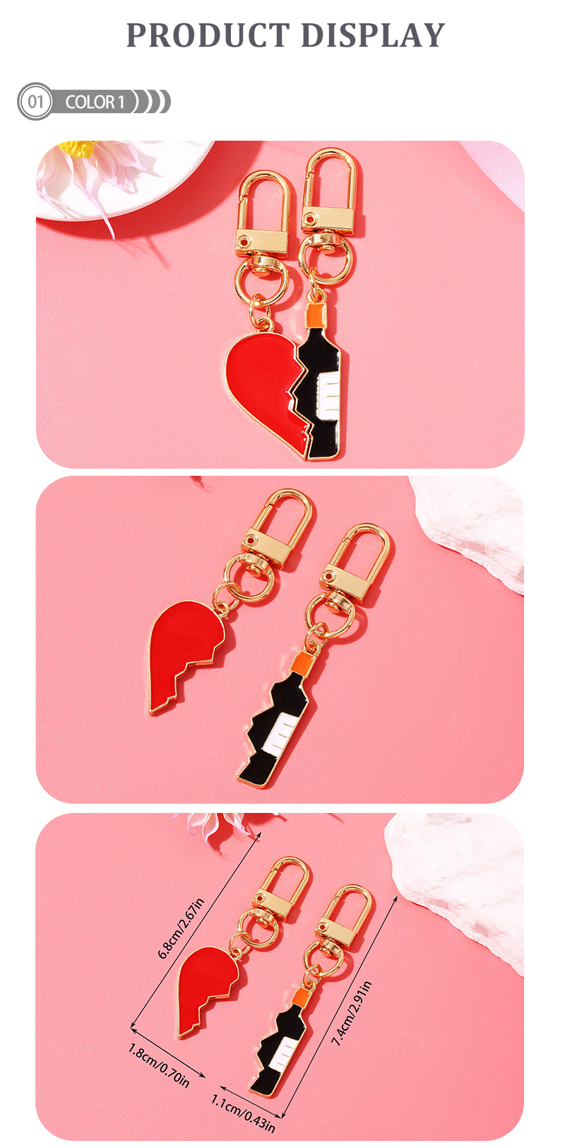 Einfacher Stil Herzform Weinflasche Legierung Emaille Überzug Taschenanhänger Schlüsselbund display picture 2