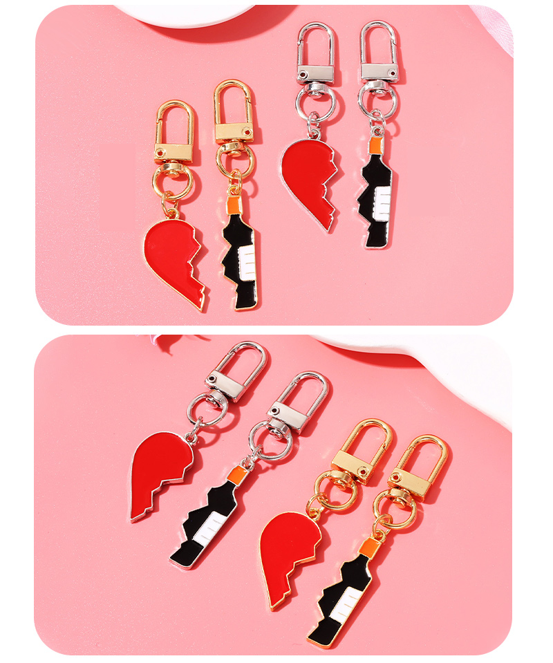 Simple Style Heart Shape Wine Bottle Alloy Enamel Plating Bag Pendant Keychain display picture 4