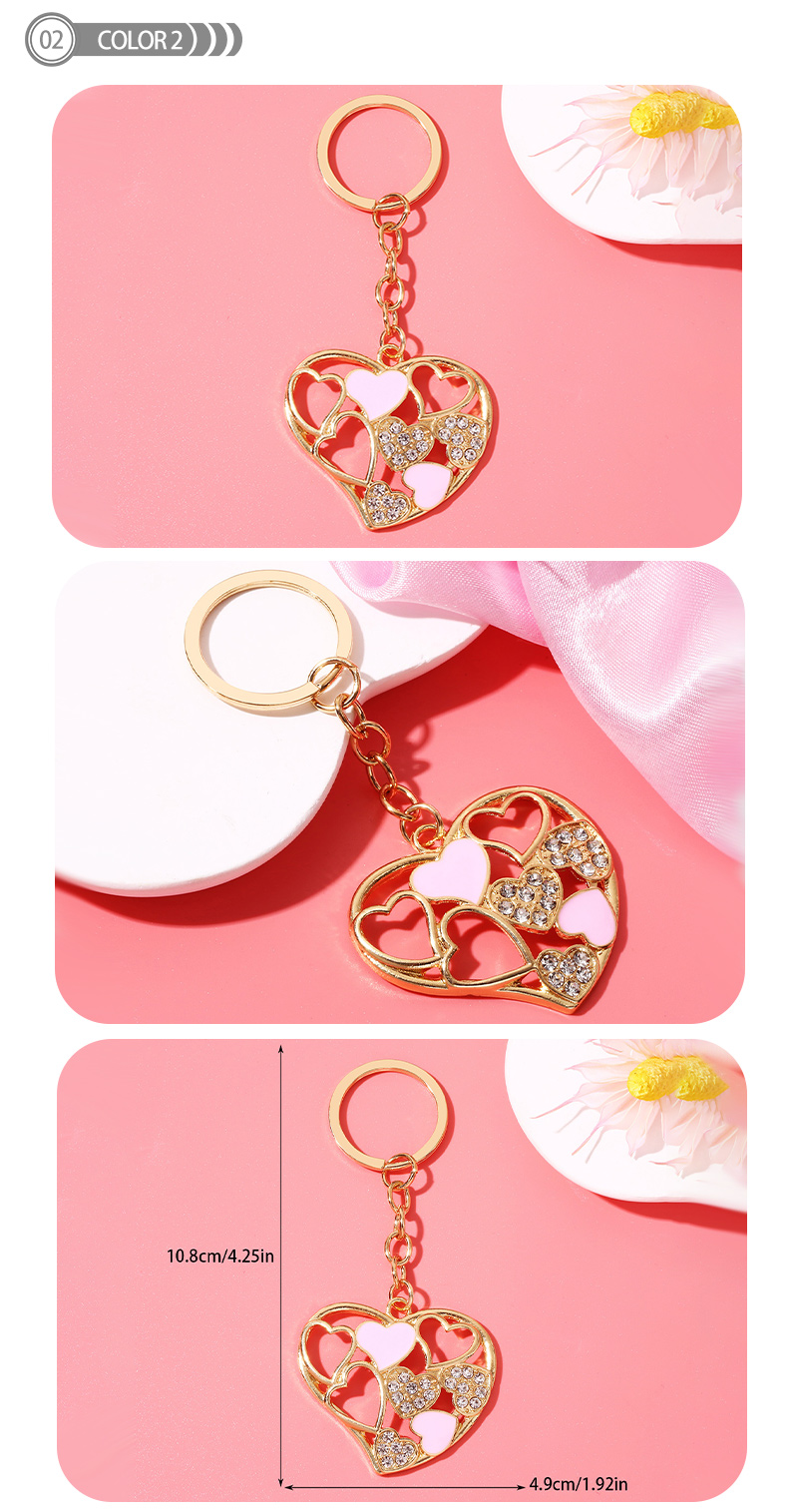 Simple Style Heart Shape Alloy Enamel Plating Inlay Rhinestones Bag Pendant Keychain display picture 3