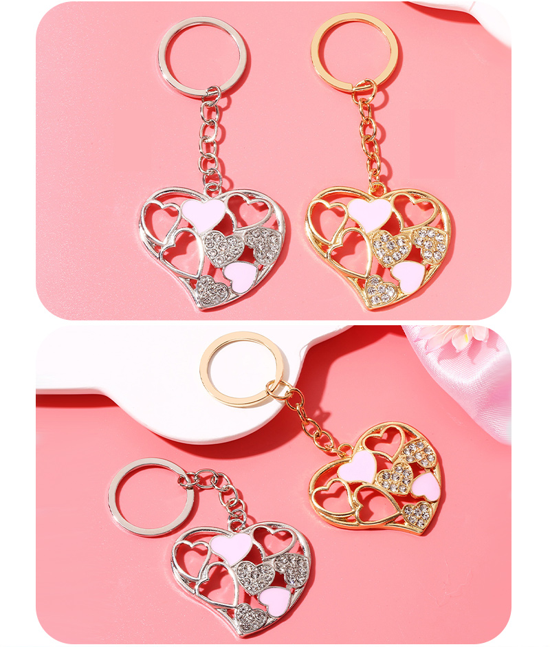 Simple Style Heart Shape Alloy Enamel Plating Inlay Rhinestones Bag Pendant Keychain display picture 4