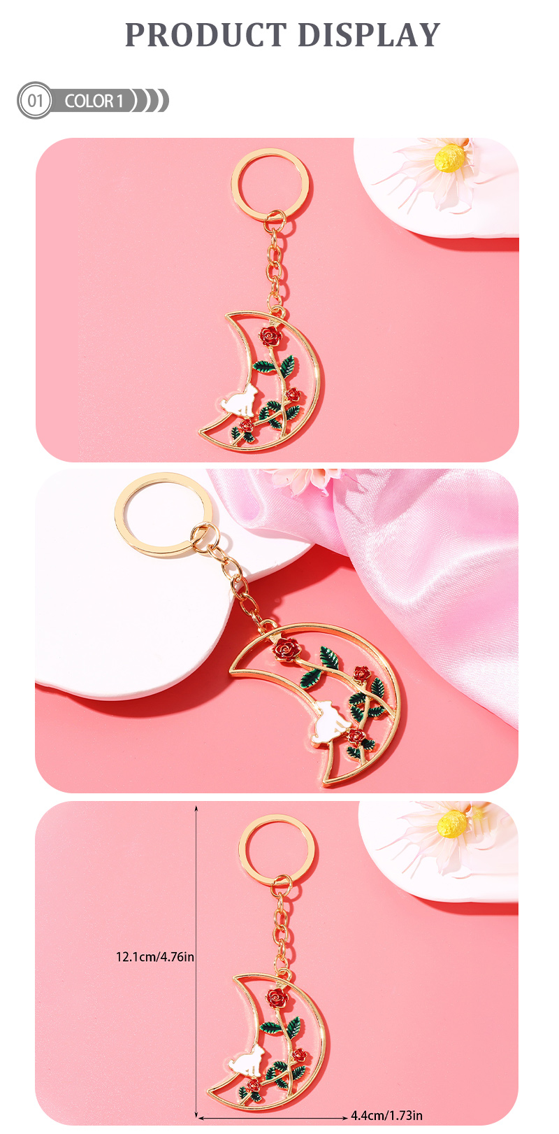 Style IG Style Simple Lune Chat Rose Alliage Placage Pendentif De Sac Porte-Clés display picture 2