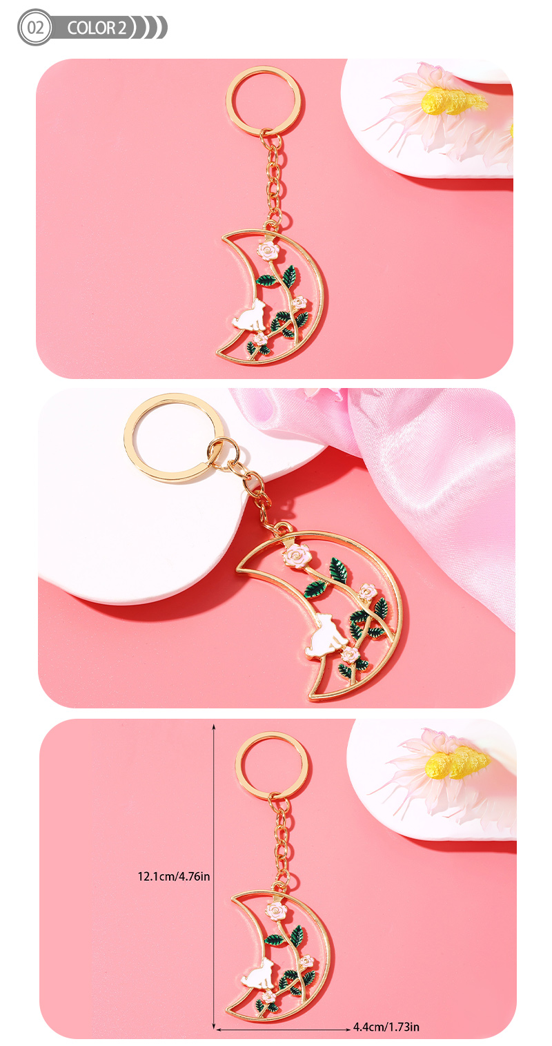 IG Style Simple Style Moon Cat Rose Alloy Plating Bag Pendant Keychain display picture 3