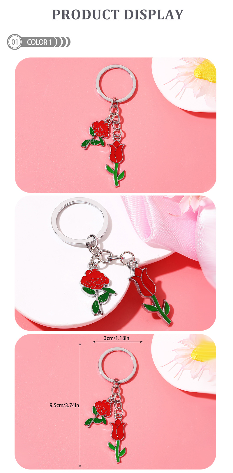 IG-Stil Einfacher Stil Herzform Rose Legierung Emaille Überzug Taschenanhänger Schlüsselbund display picture 2