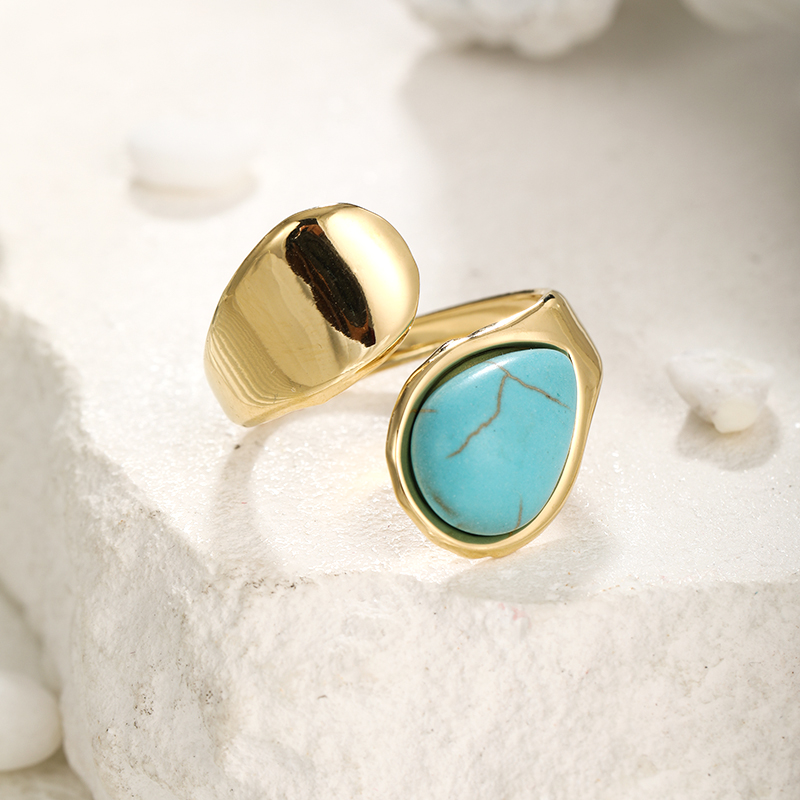 304 Stainless Steel Elegant Simple Style Inlay Water Droplets Turquoise Open Rings display picture 8