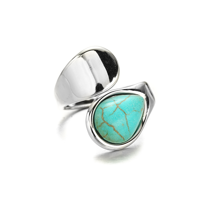 304 Stainless Steel Elegant Simple Style Inlay Water Droplets Turquoise Open Rings display picture 18