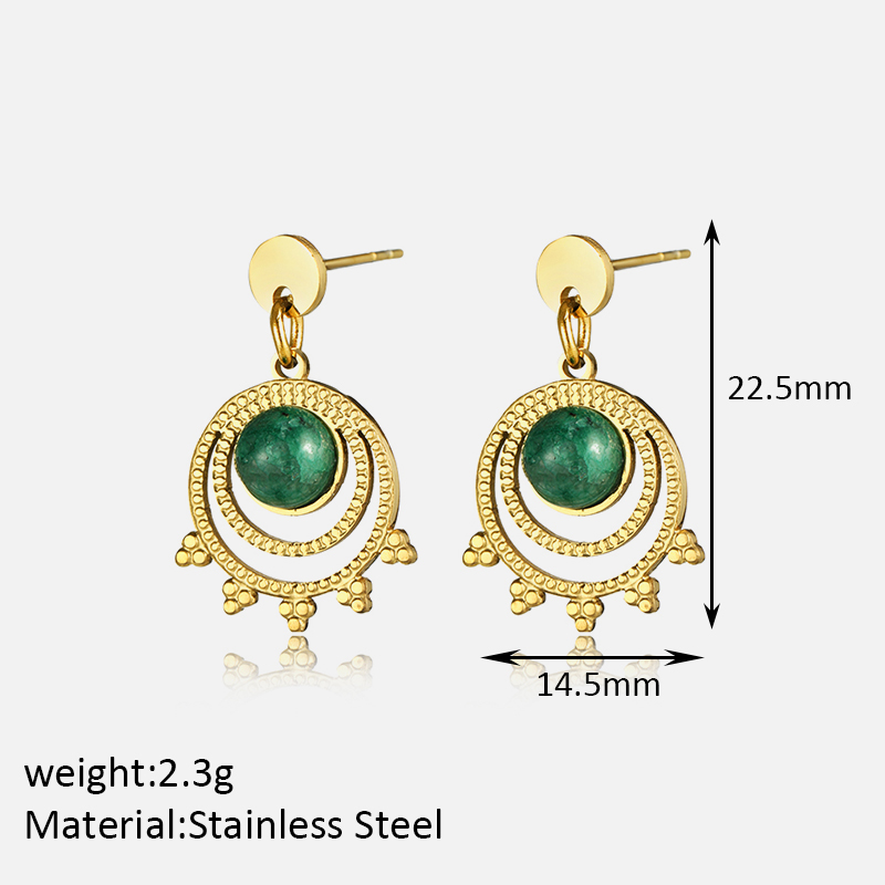 1 Pair Casual Simple Style Solid Color Inlay 304 Stainless Steel Turquoise Ear Studs display picture 9