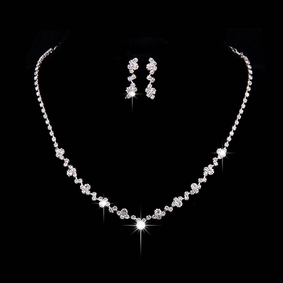 Copper Silver Plated Elegant Simple Style Plating Inlay Solid Color Artificial Rhinestones Earrings Necklace display picture 1