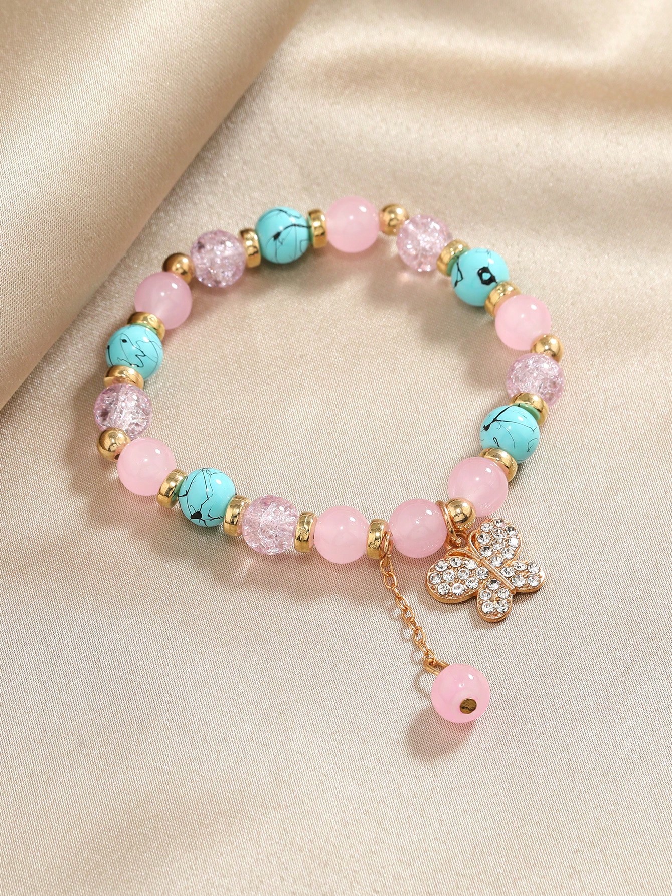 Pastoral Butterfly Alloy Glass Beaded Rhinestones Women's Bracelets display picture 4
