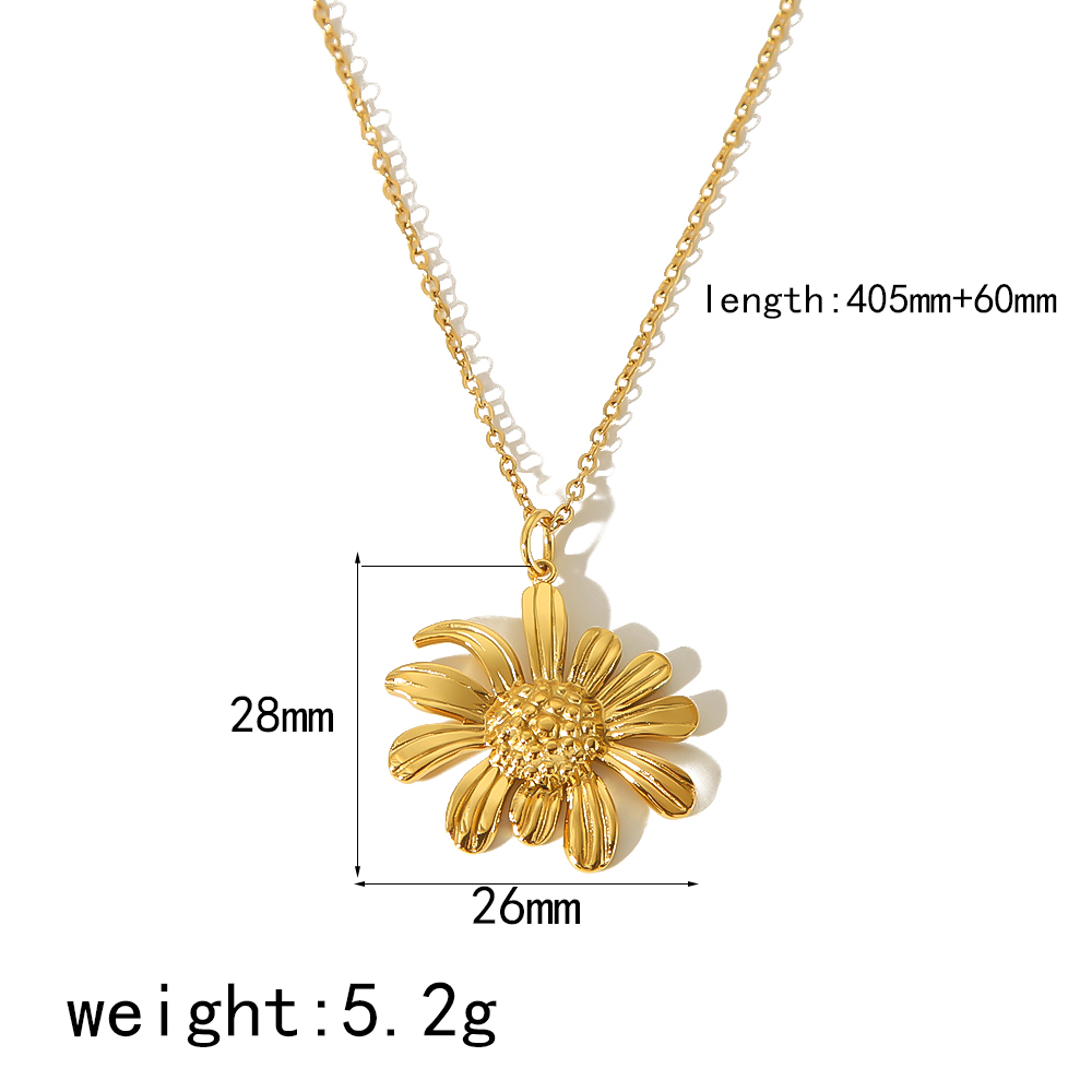 Stainless Steel 18K Gold Plated Casual Vacation Classic Style Chrysanthemum Daisy Polishing Plating Rings Necklace display picture 3