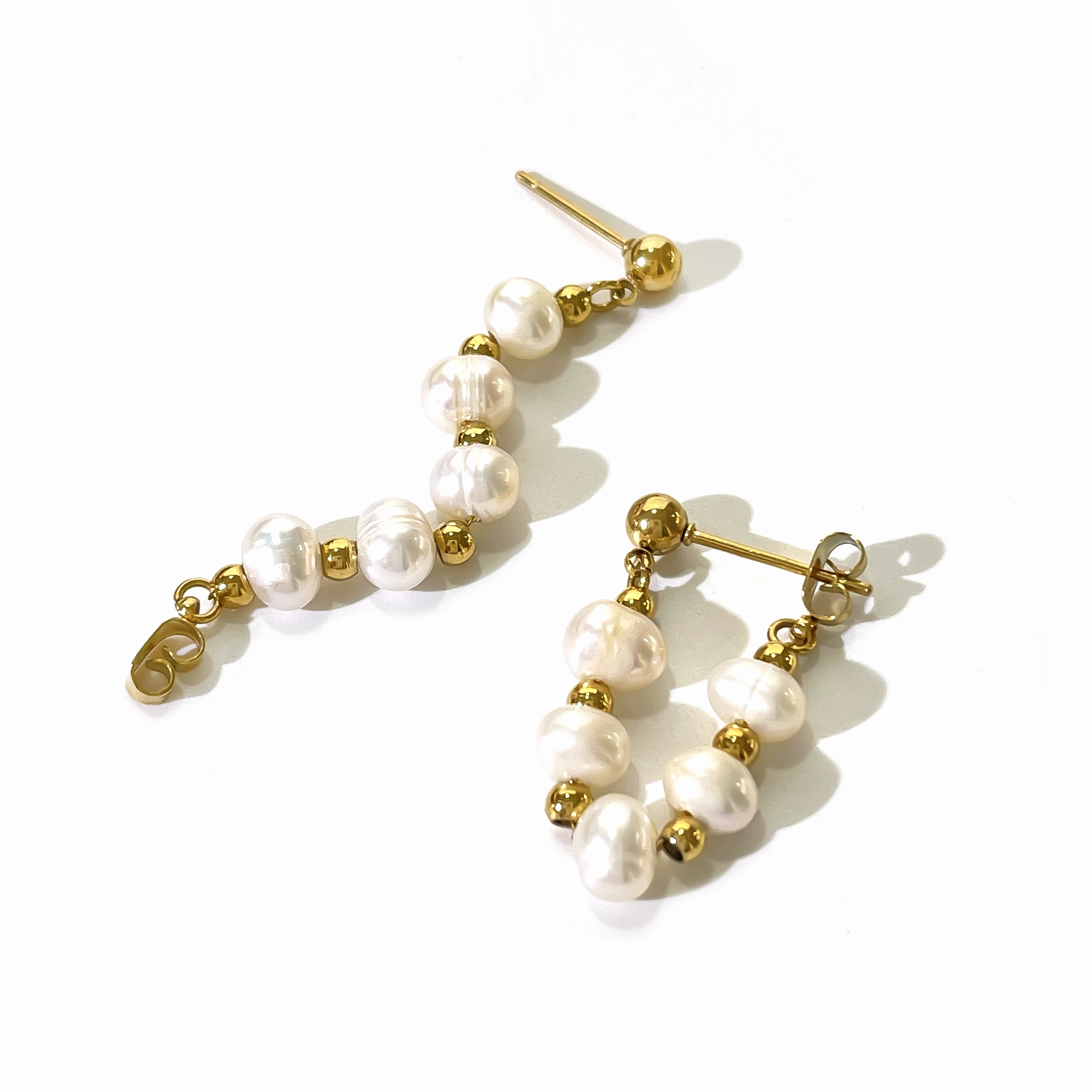1 Pair Sweet Round Beaded Pearl Stainless Steel 18K Gold Plated Earrings display picture 4