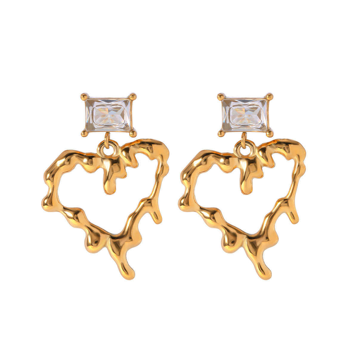 1 Pair IG Style Elegant Heart Shape Inlay 316 Stainless Steel  Zircon 18K Gold Plated Drop Earrings display picture 1