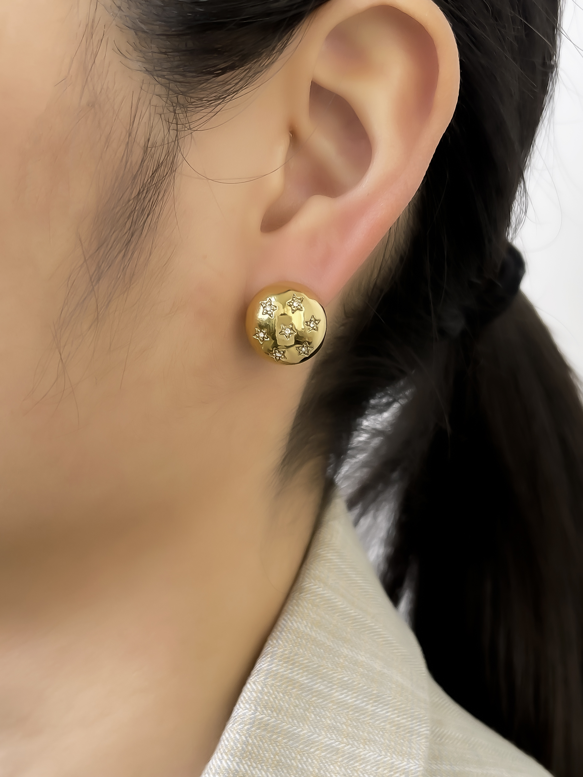 1 Pair Elegant Modern Style Sweet Star Inlay Stainless Steel Rhinestones 18K Gold Plated Earrings display picture 4