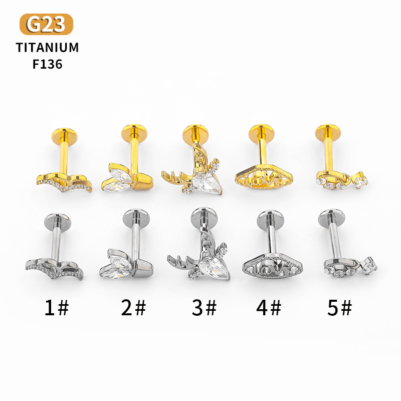 1 Piece Lip Rings Classic Style Deer Titanium Alloy Hollow Out Zircon Gold Plated Lip Rings Ear Cartilage Rings & Studs display picture 3