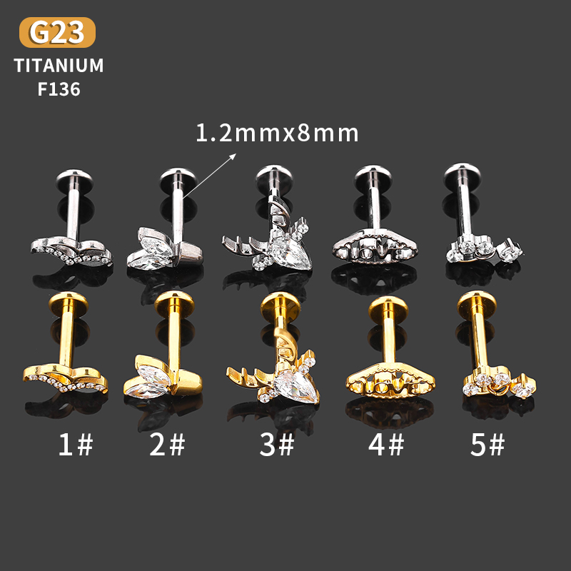 1 Piece Lip Rings Classic Style Deer Titanium Alloy Hollow Out Zircon Gold Plated Lip Rings Ear Cartilage Rings & Studs display picture 5