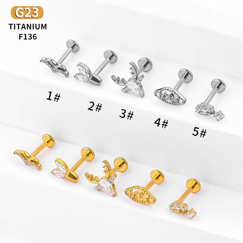 1 Piece Lip Rings Classic Style Deer Titanium Alloy Hollow Out Zircon Gold Plated Lip Rings Ear Cartilage Rings & Studs display picture 6