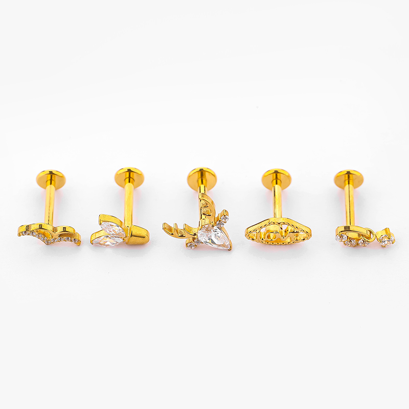 1 Piece Lip Rings Classic Style Deer Titanium Alloy Hollow Out Zircon Gold Plated Lip Rings Ear Cartilage Rings & Studs display picture 2
