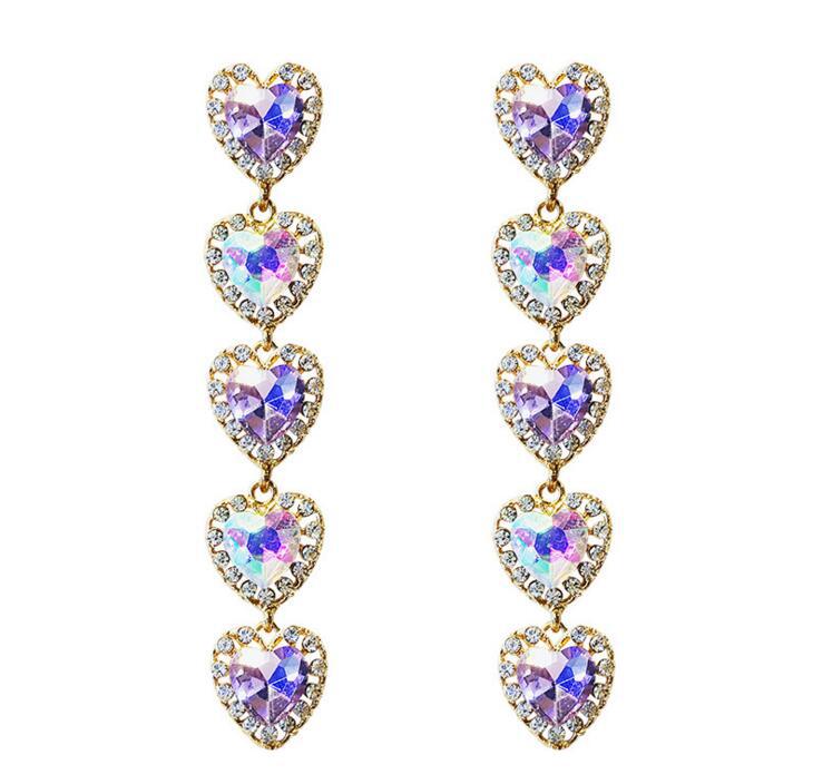 1 Pair Cute Romantic Sweet Heart Shape Inlay Alloy Glass Drop Earrings display picture 1