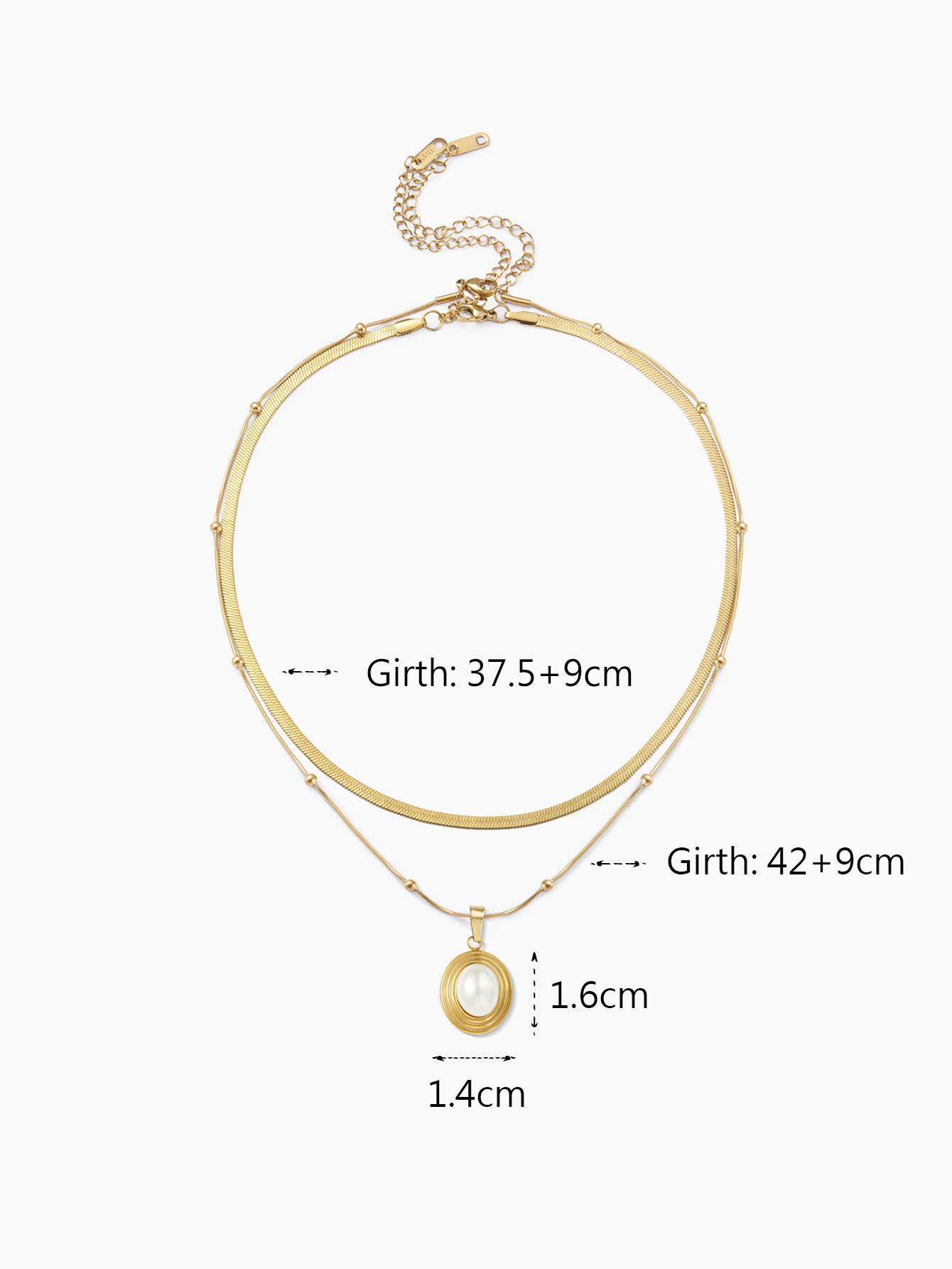 Acero Inoxidable Chapados en oro de 18k Elegante Estilo Francés Embutido Oval Perlas Artificiales Collares De Doble Capa display picture 6