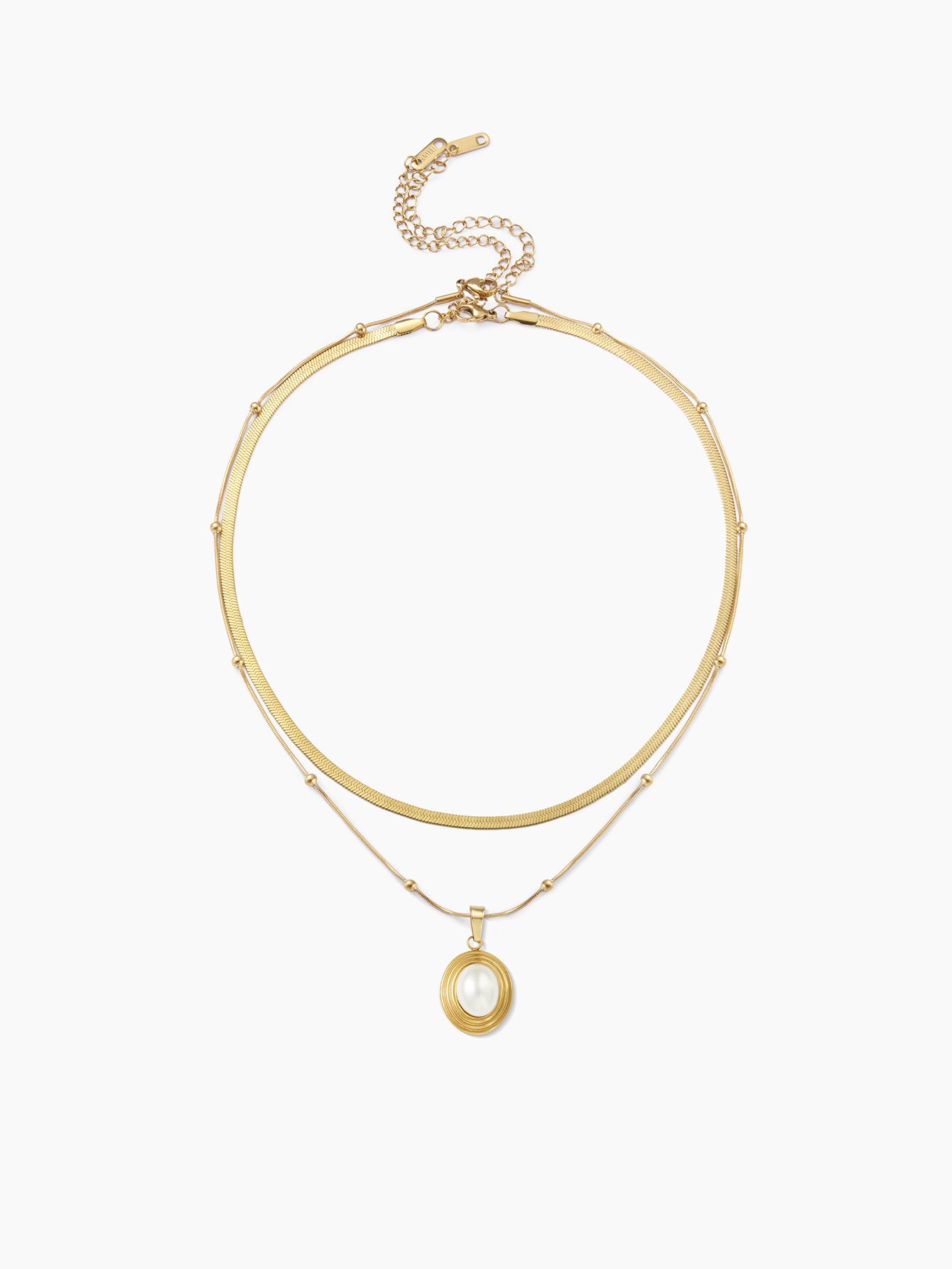 Acero Inoxidable Chapados en oro de 18k Elegante Estilo Francés Embutido Oval Perlas Artificiales Collares De Doble Capa display picture 3